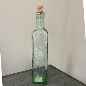 Libbey Green Glass Bottle Floral Leaf Embossed Square 12oz Cork Stopper 81236V